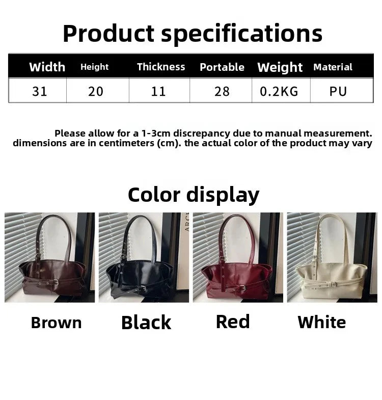 Solid-color Versatile Tote Bag for Women High-quality Suede Buckle-designed Bucket Commuter Bag