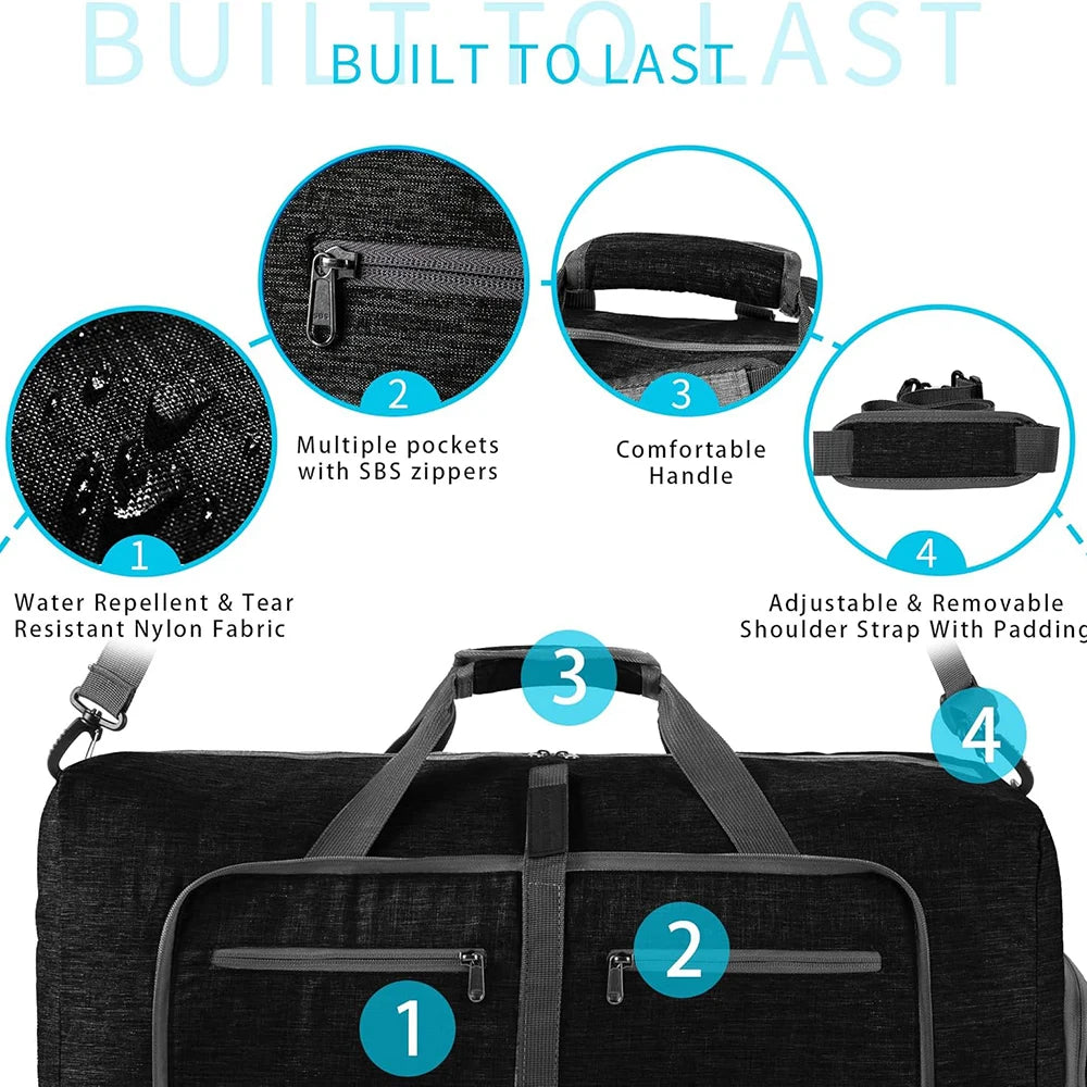 Travel Duffle Bag for Men 65L Foldable Outdoor Travel Duffel Bag with Shoes Compartment Overnight Bag for Men Women Handbag