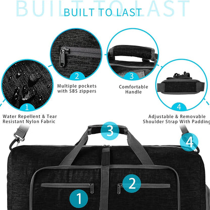 Travel Duffle Bag for Men 65L Foldable Outdoor Travel Duffel Bag with Shoes Compartment Overnight Bag for Men Women Handbag
