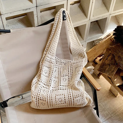 Simple Crochet Tote Bags Fashion Hollow Knitted Women's Bags Casual Female Shoulder Bags Ladies Shopping Top-Handle