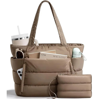 Trendy Quilted Tote Bag for Women Multi Compartment Zip Top Handbag Urban Stylish Daily Use Short Trip bags for women
