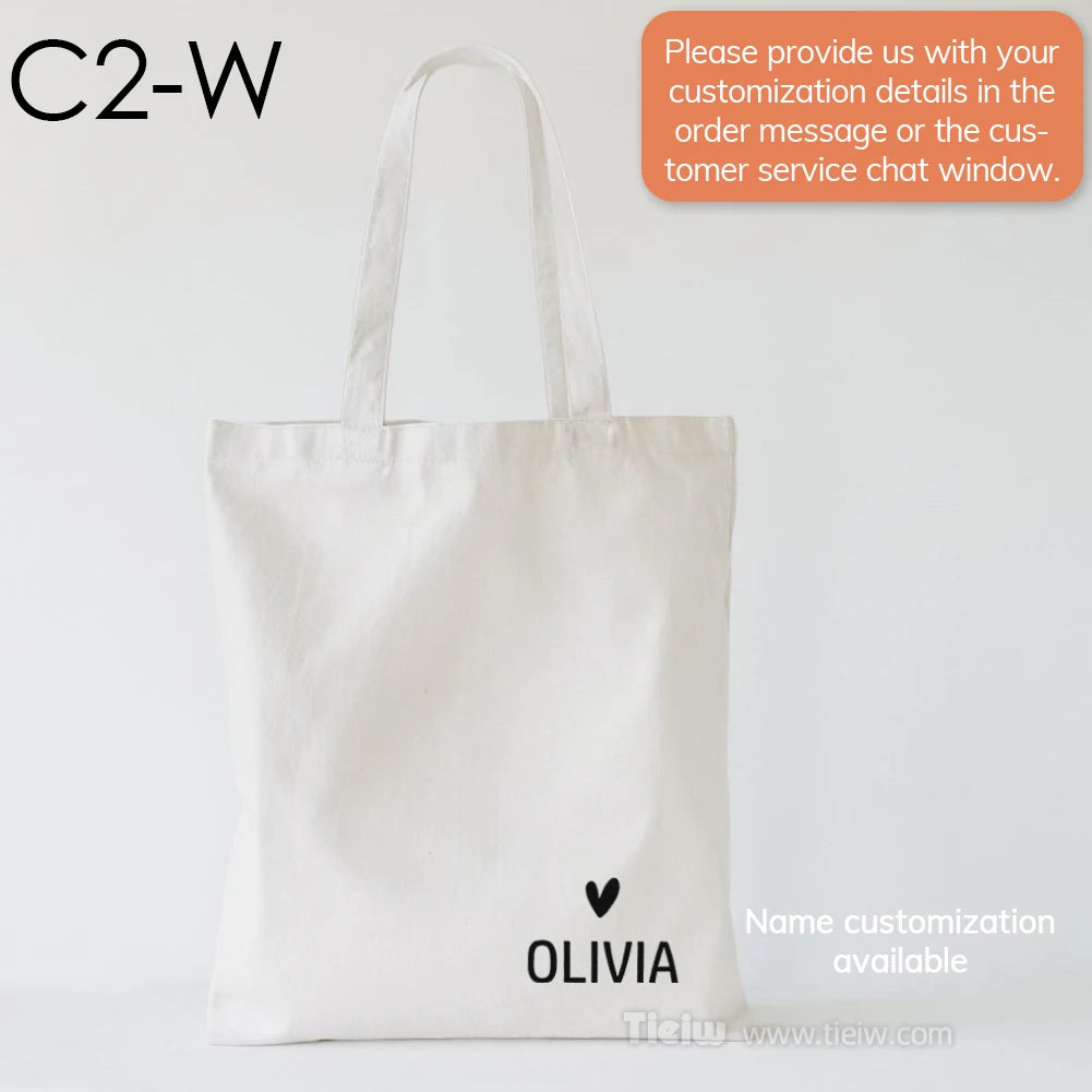 Custom Tote Bag With Name And Heart Personalized Canvas Shopping Bag Eco-Friendly Gift For Bridesmaid Wedding And Birthday