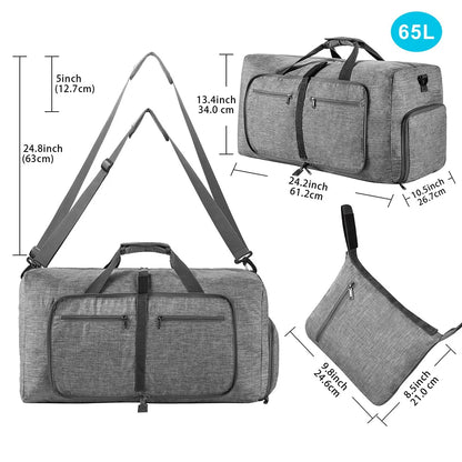 Travel Duffle Bag for Men 65L Foldable Outdoor Travel Duffel Bag with Shoes Compartment Overnight Bag for Men Women Handbag