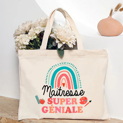 Super Atsem Maitresse Printed Tote Bag Teacher Life Shopping Bags Travel Handbags Teacher's Day Graduate Thanks Gift for Teacher