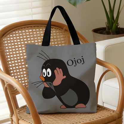 1 Pcs Cute Mole Cartoon Tote Bag - Reusable Large Capacity Shopping Bag for Daily Use, Grocery, Travel & Work (Gray)