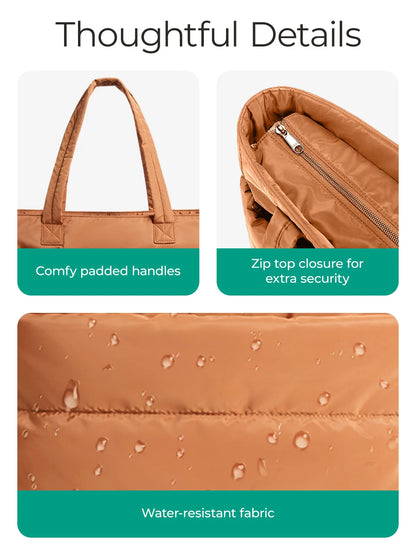 BAGSMART Lightweight Puffy Quilted Tote Bag Quilted Women's Shoulder Bag Handbag Travel Work Gym Tote Bag with Compartments