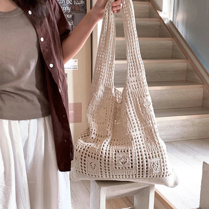 Simple Crochet Tote Bags Fashion Hollow Knitted Women's Bags Casual Female Shoulder Bags Ladies Shopping Top-Handle