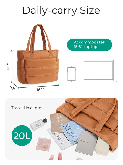 BAGSMART Lightweight Puffy Quilted Tote Bag Quilted Women's Shoulder Bag Handbag Travel Work Gym Tote Bag with Compartments