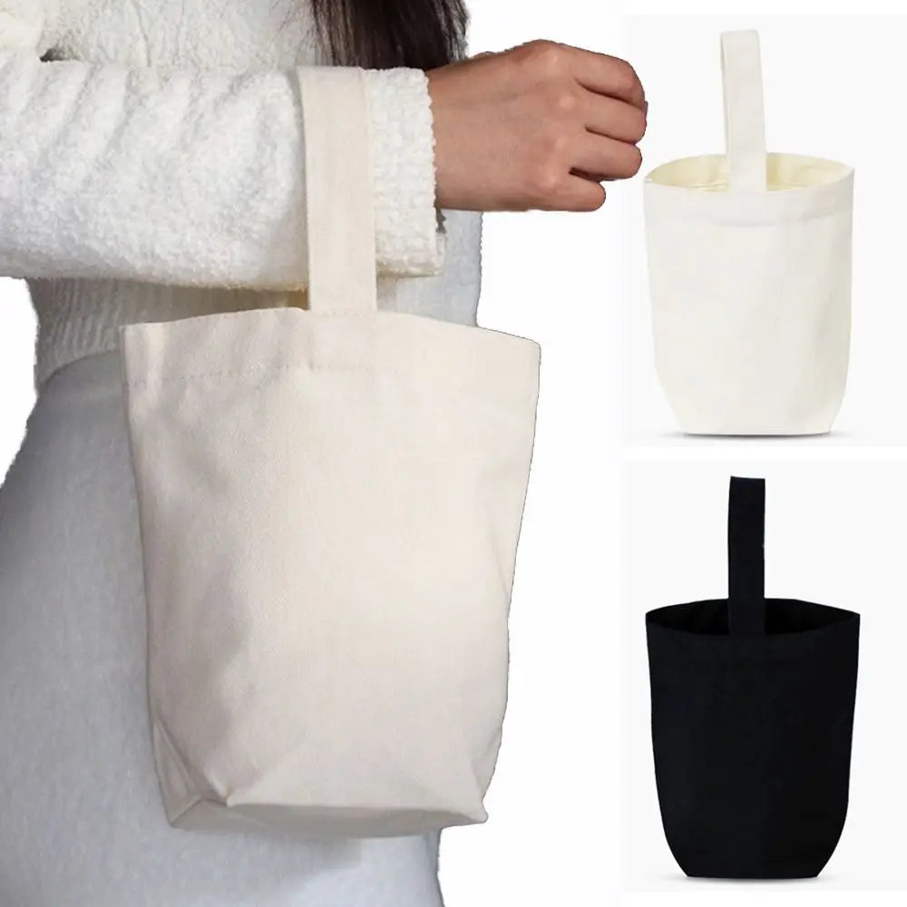 Beige Black Tote Bag Creative Solid Color Canvas Handhold Bag DIY Large Capacity Canvas Handbag Shopping