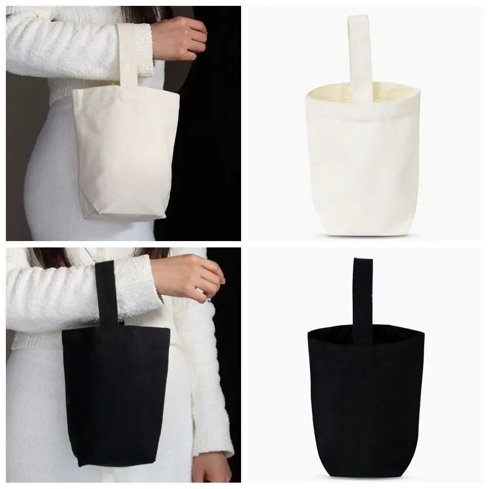 Beige Black Tote Bag Creative Solid Color Canvas Handhold Bag DIY Large Capacity Canvas Handbag Shopping