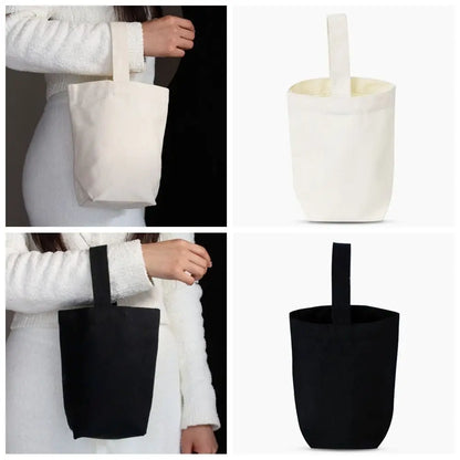 Beige Black Tote Bag Creative Solid Color Canvas Handhold Bag DIY Large Capacity Canvas Handbag Shopping
