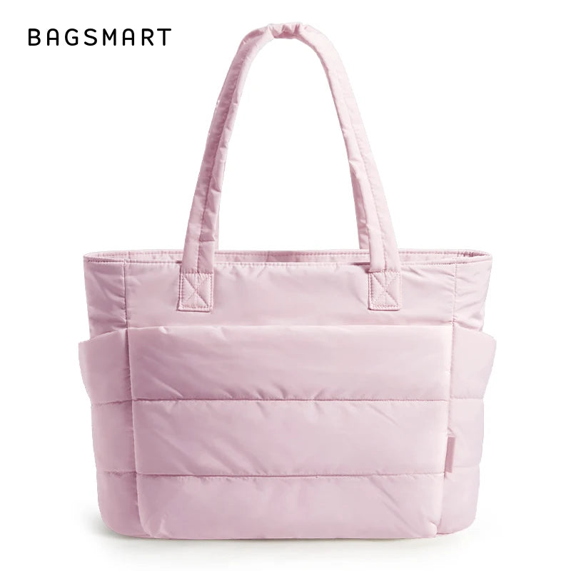 BAGSMART Lightweight Puffy Quilted Tote Bag Quilted Women's Shoulder Bag Handbag Travel Work Gym Tote Bag with Compartments