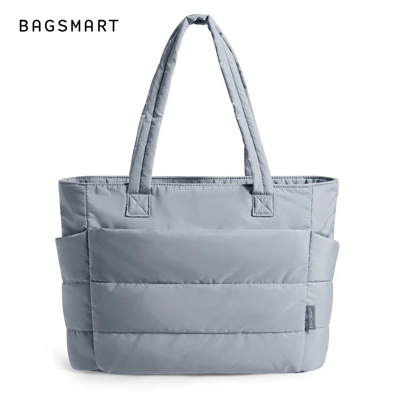 BAGSMART Lightweight Puffy Quilted Tote Bag Quilted Women's Shoulder Bag Handbag Travel Work Gym Tote Bag with Compartments