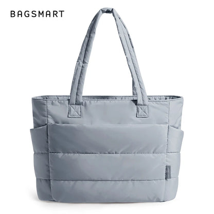 BAGSMART Lightweight Puffy Quilted Tote Bag Quilted Women's Shoulder Bag Handbag Travel Work Gym Tote Bag with Compartments