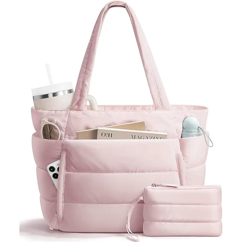 Trendy Quilted Tote Bag for Women Multi Compartment Zip Top Handbag Urban Stylish Daily Use Short Trip bags for women