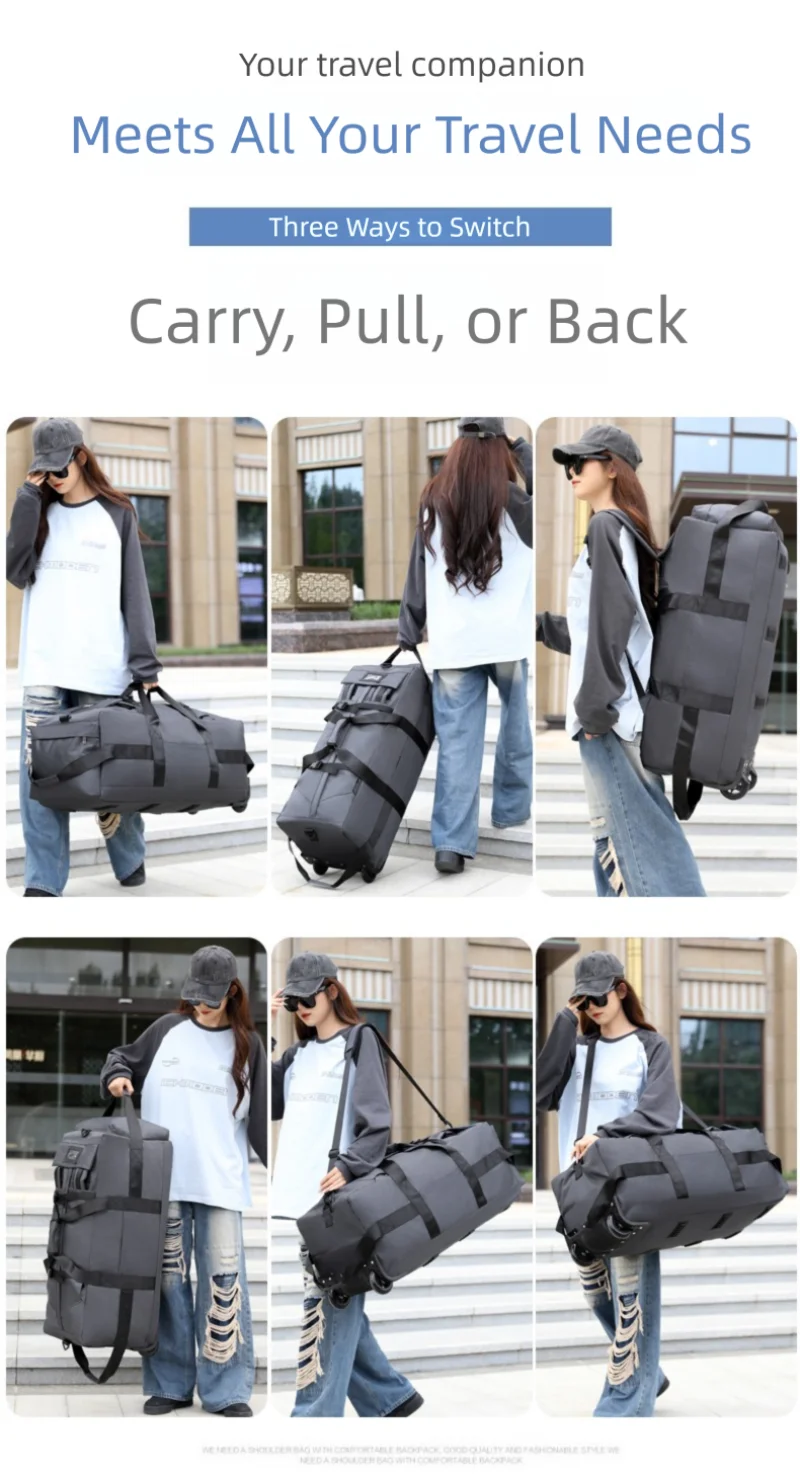 80L Rolling Duffle Bag with Wheels 31" Heavy-Duty Foldable Travel Duffel Bag Water-Resistant Wheeled Luggage with Shoulder Strap