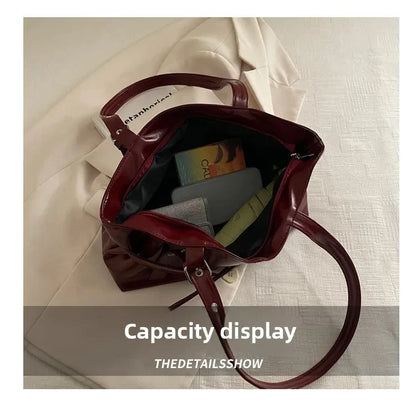 Solid-color Versatile Tote Bag for Women High-quality Suede Buckle-designed Bucket Commuter Bag