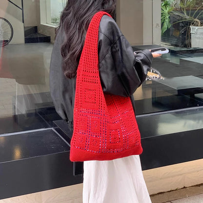 Simple Crochet Tote Bags Fashion Hollow Knitted Women's Bags Casual Female Shoulder Bags Ladies Shopping Top-Handle