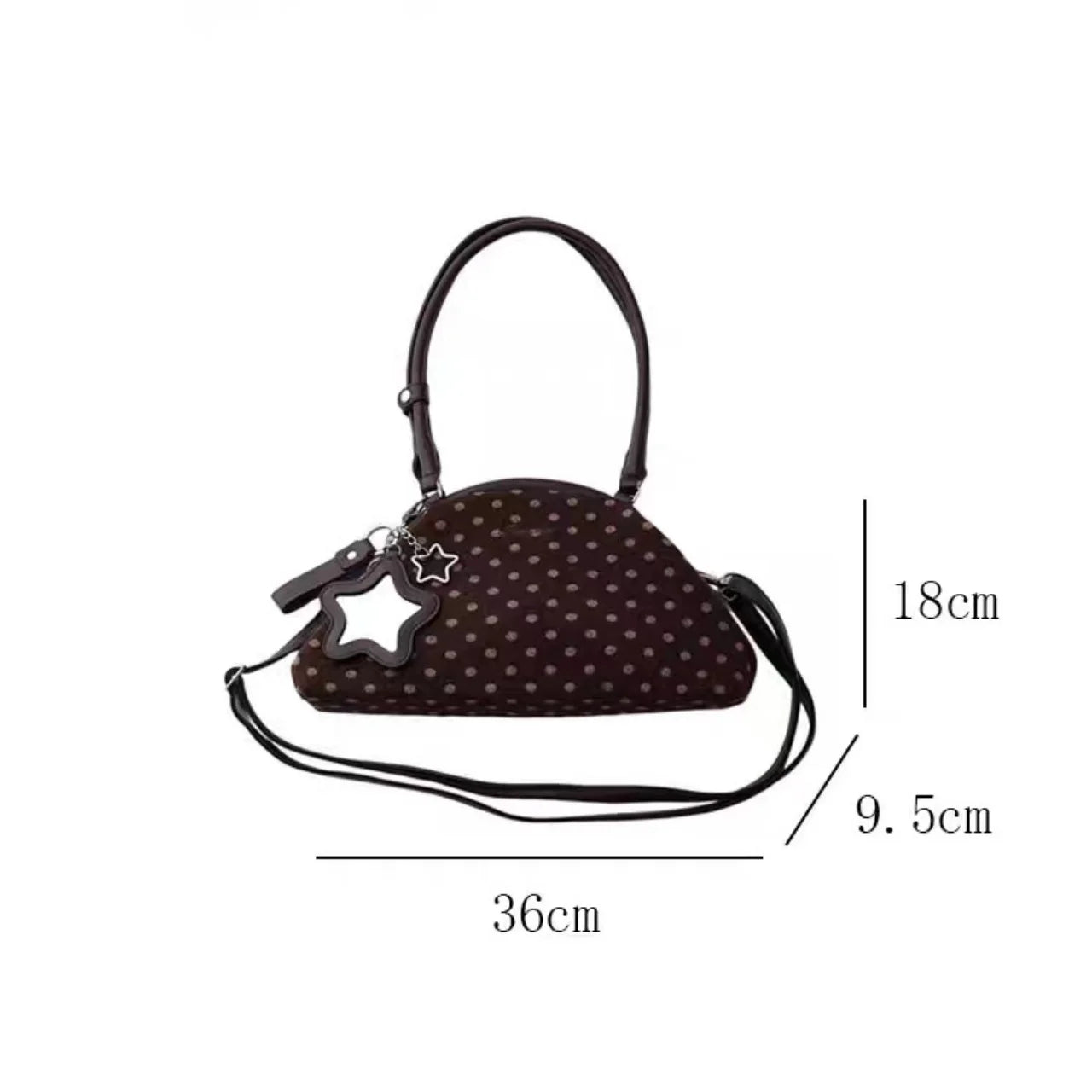 Y2K Polka Dot Suede Storage Bags Women Brown Slouchy Tote Drawstring Design Magnetic Buckle Underarm Bag With Star Pendant