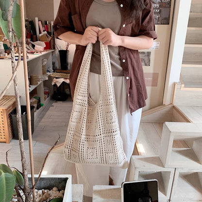 Simple Crochet Tote Bags Fashion Hollow Knitted Women's Bags Casual Female Shoulder Bags Ladies Shopping Top-Handle