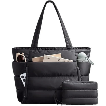 Trendy Quilted Tote Bag for Women Multi Compartment Zip Top Handbag Urban Stylish Daily Use Short Trip bags for women