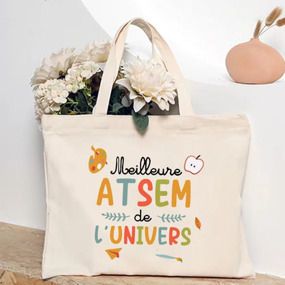 Super Atsem Maitresse Printed Tote Bag Teacher Life Shopping Bags Travel Handbags Teacher's Day Graduate Thanks Gift for Teacher