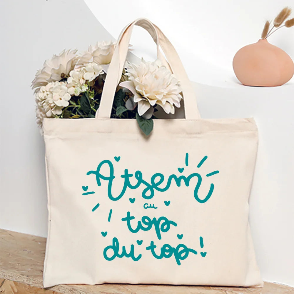 Super Atsem Maitresse Printed Tote Bag Teacher Life Shopping Bags Travel Handbags Teacher's Day Graduate Thanks Gift for Teacher