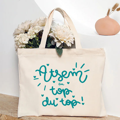 Super Atsem Maitresse Printed Tote Bag Teacher Life Shopping Bags Travel Handbags Teacher's Day Graduate Thanks Gift for Teacher