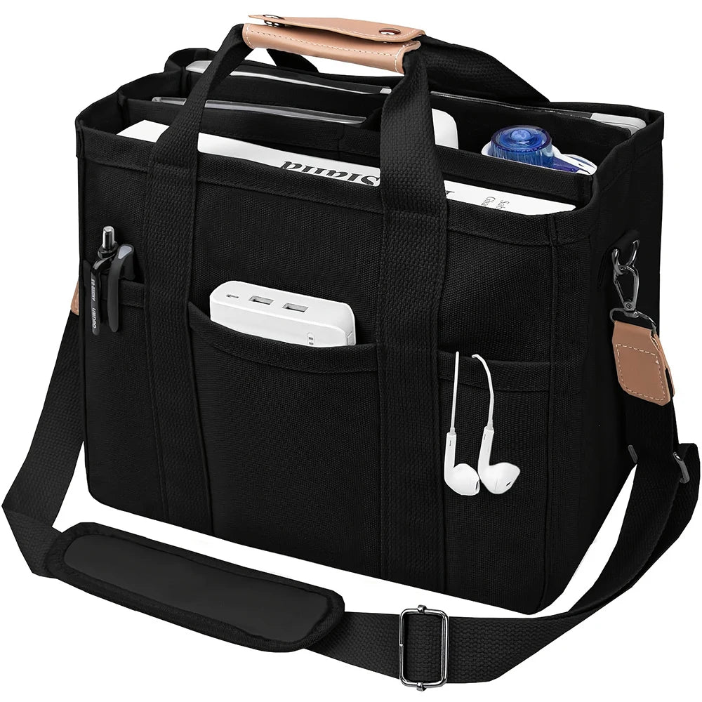 Women’s Canvas Tote Bag with Multiple Pockets, Large Capacity Shoulder Messenger Bag, Stylish, Durable & Versatile for Daily