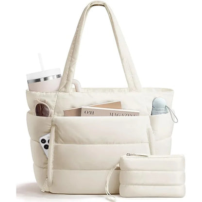 Trendy Quilted Tote Bag for Women Multi Compartment Zip Top Handbag Urban Stylish Daily Use Short Trip bags for women