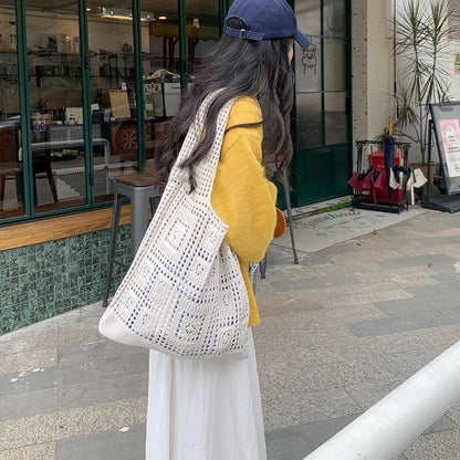 Simple Crochet Tote Bags Fashion Hollow Knitted Women's Bags Casual Female Shoulder Bags Ladies Shopping Top-Handle
