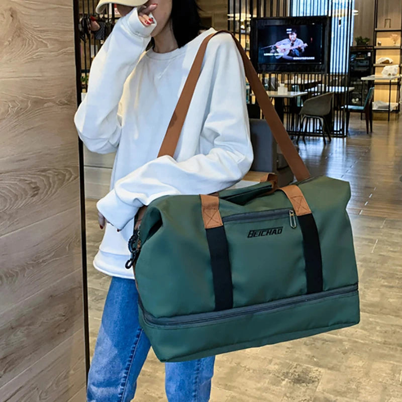 Expandable Travel Duffle Bag for Women, Sports Handbag, Fitness Bag, Large Capacity, One Shoulder Weekend Overnight Bag