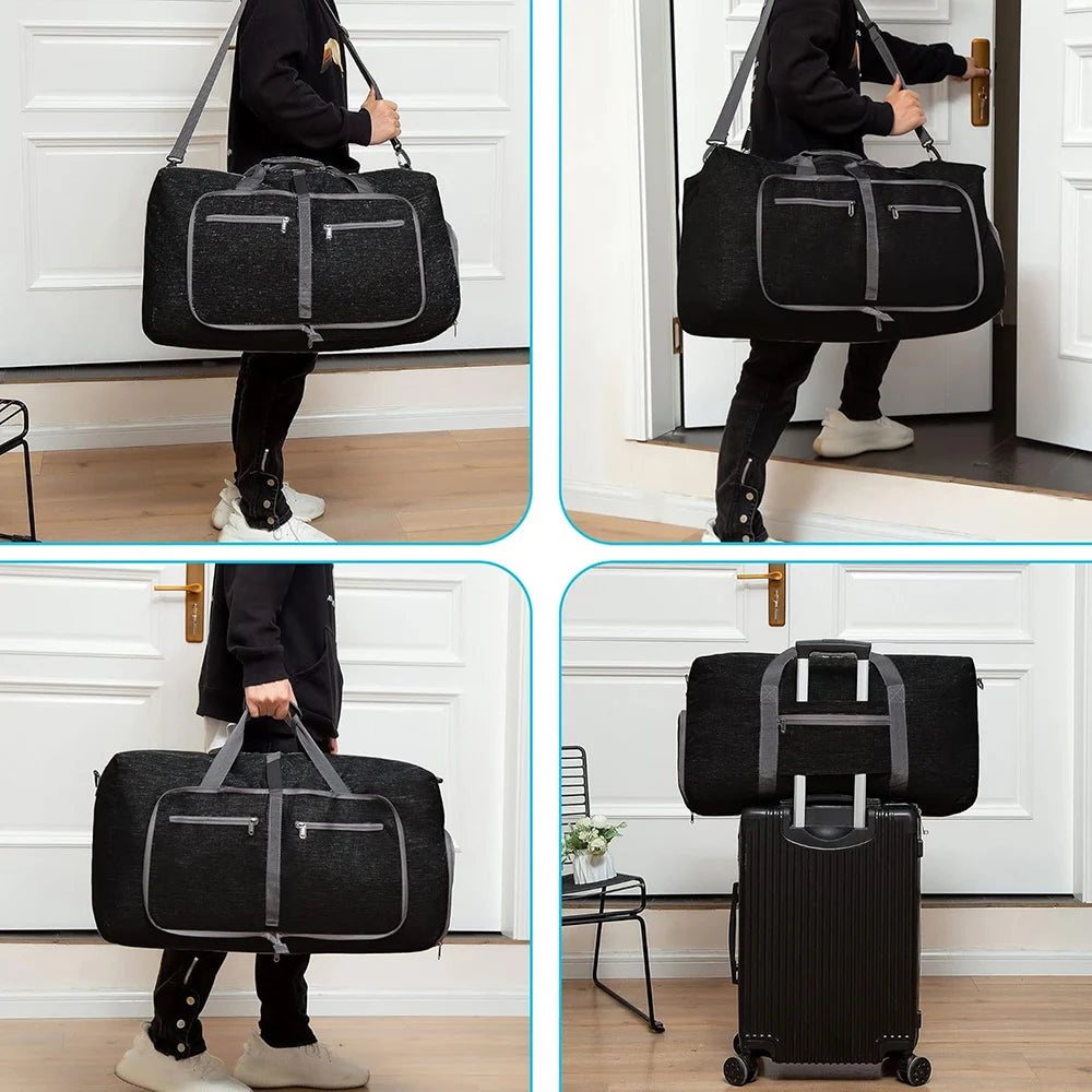 Travel Duffle Bag for Men 65L Foldable Outdoor Travel Duffel Bag with Shoes Compartment Overnight Bag for Men Women Handbag