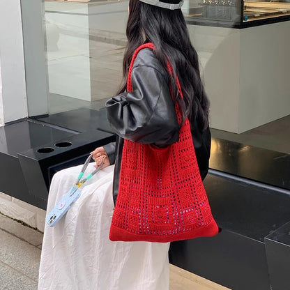 Simple Crochet Tote Bags Fashion Hollow Knitted Women's Bags Casual Female Shoulder Bags Ladies Shopping Top-Handle