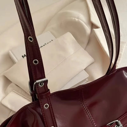 Solid-color Versatile Tote Bag for Women High-quality Suede Buckle-designed Bucket Commuter Bag