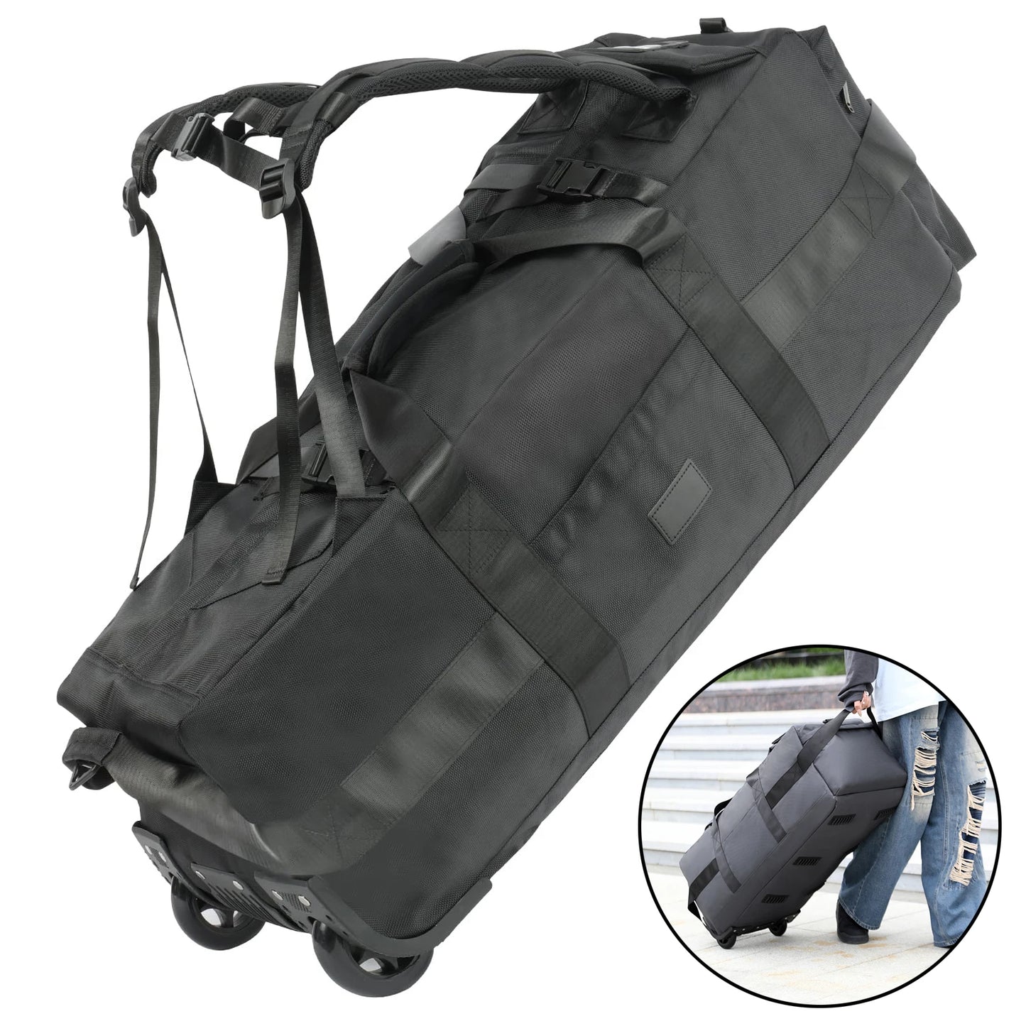80L Rolling Duffle Bag with Wheels 31" Heavy-Duty Foldable Travel Duffel Bag Water-Resistant Wheeled Luggage with Shoulder Strap