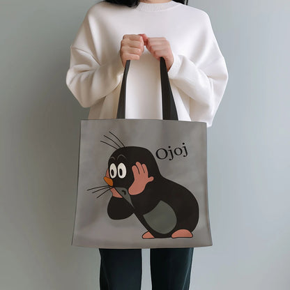 1 Pcs Cute Mole Cartoon Tote Bag - Reusable Large Capacity Shopping Bag for Daily Use, Grocery, Travel & Work (Gray)