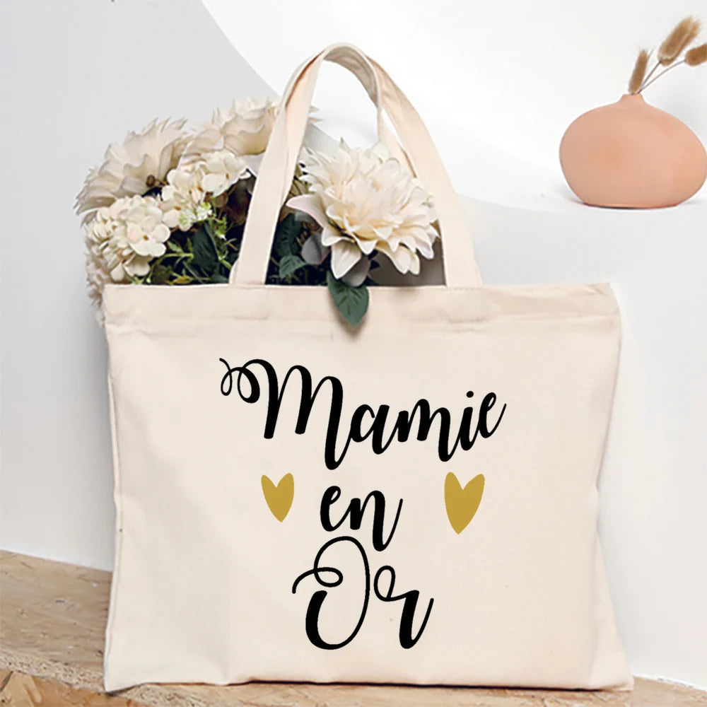 Thank You Grandma for All These Magical Moments Printed Women Tote Bag Canvas Shopping Bags Female Shoulder Bag Gift for Mamie