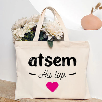 Super Atsem Maitresse Printed Tote Bag Teacher Life Shopping Bags Travel Handbags Teacher's Day Graduate Thanks Gift for Teacher