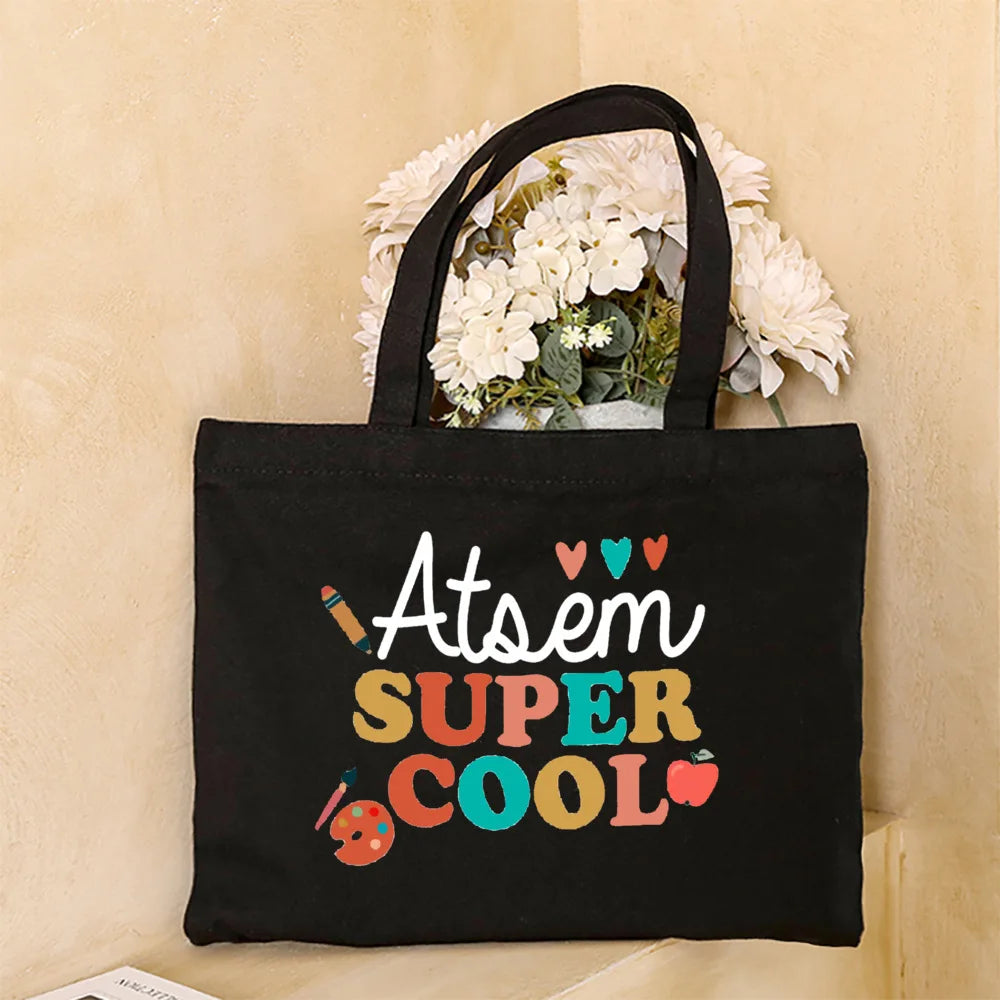 Super Atsem Maitresse Printed Tote Bag Teacher Life Shopping Bags Travel Handbags Teacher's Day Graduate Thanks Gift for Teacher