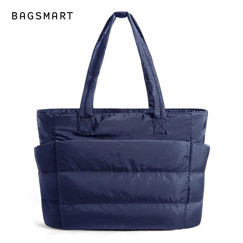 BAGSMART Lightweight Puffy Quilted Tote Bag Quilted Women's Shoulder Bag Handbag Travel Work Gym Tote Bag with Compartments