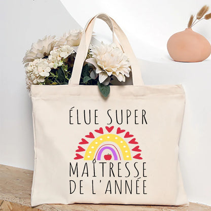 Super Atsem Maitresse Printed Tote Bag Teacher Life Shopping Bags Travel Handbags Teacher's Day Graduate Thanks Gift for Teacher