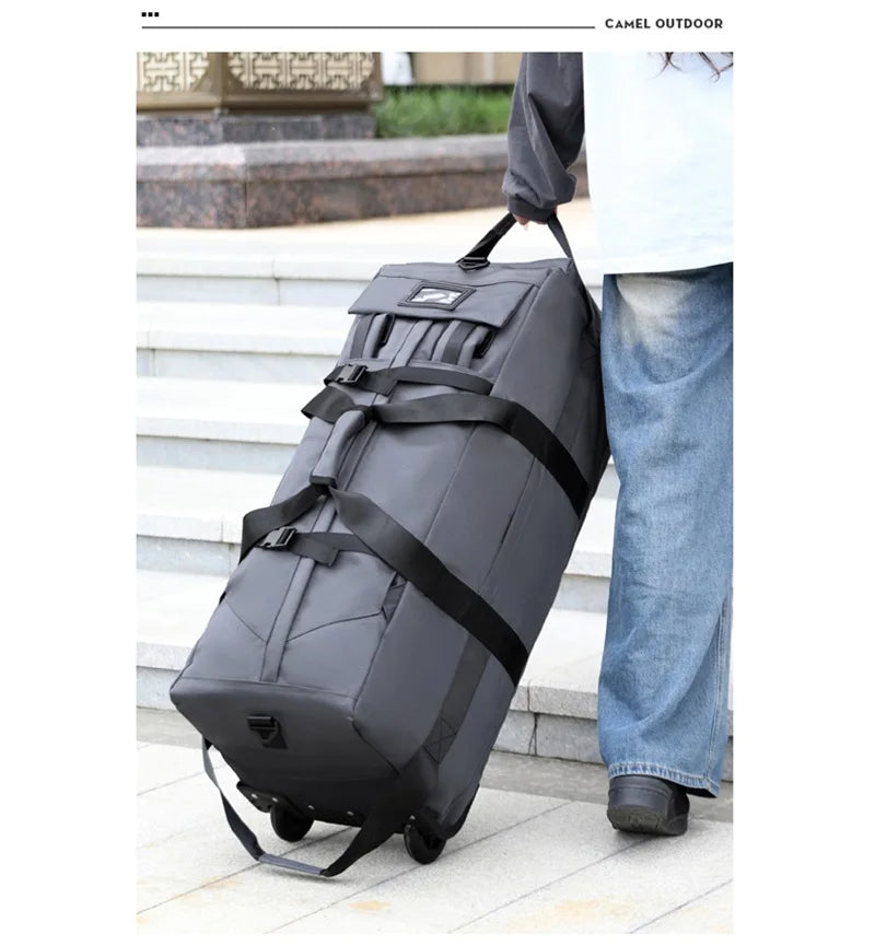 80L Rolling Duffle Bag with Wheels 31" Heavy-Duty Foldable Travel Duffel Bag Water-Resistant Wheeled Luggage with Shoulder Strap