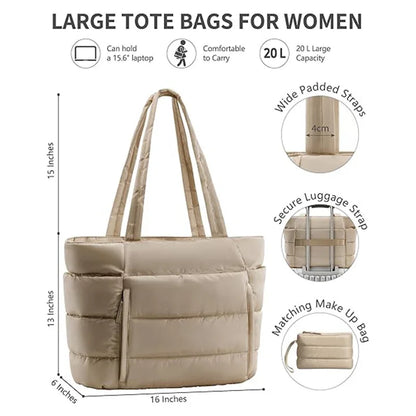 Trendy Quilted Tote Bag for Women Multi Compartment Zip Top Handbag Urban Stylish Daily Use Short Trip bags for women