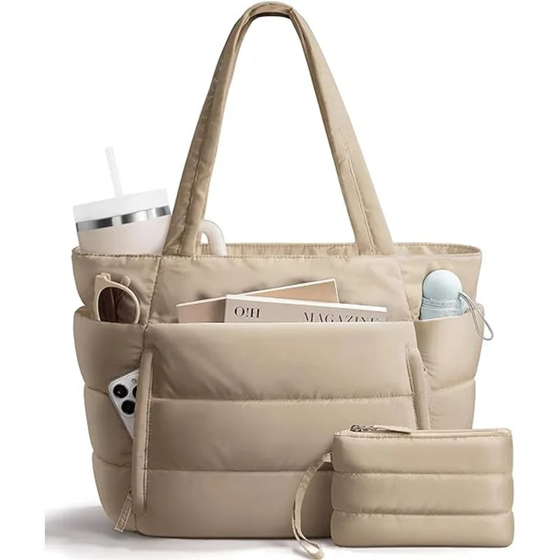 Trendy Quilted Tote Bag for Women Multi Compartment Zip Top Handbag Urban Stylish Daily Use Short Trip bags for women