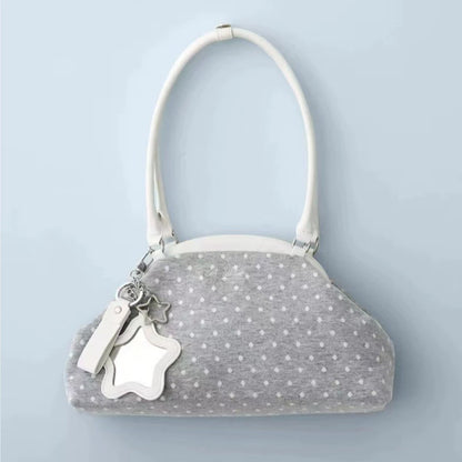 Y2K Polka Dot Suede Storage Bags Women Brown Slouchy Tote Drawstring Design Magnetic Buckle Underarm Bag With Star Pendant