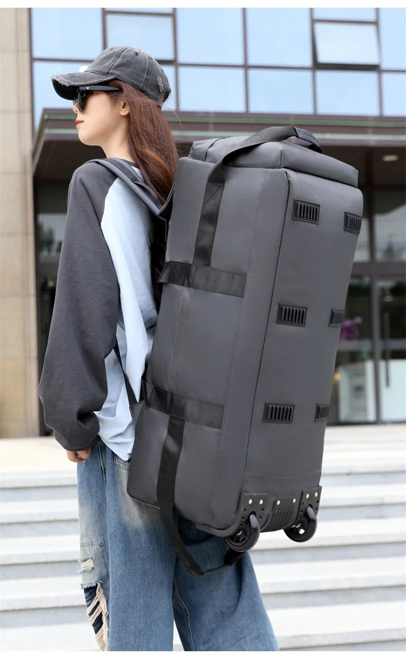 80L Rolling Duffle Bag with Wheels 31" Heavy-Duty Foldable Travel Duffel Bag Water-Resistant Wheeled Luggage with Shoulder Strap
