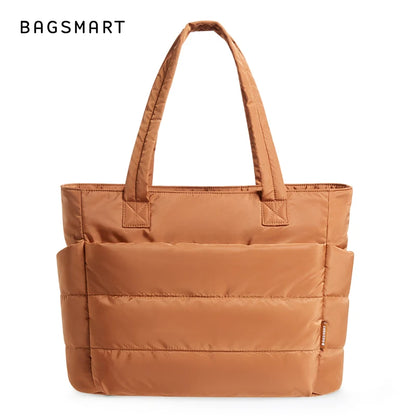 BAGSMART Lightweight Puffy Quilted Tote Bag Quilted Women's Shoulder Bag Handbag Travel Work Gym Tote Bag with Compartments