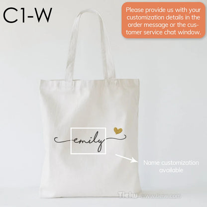 Custom Tote Bag With Name And Heart Personalized Canvas Shopping Bag Eco-Friendly Gift For Bridesmaid Wedding And Birthday