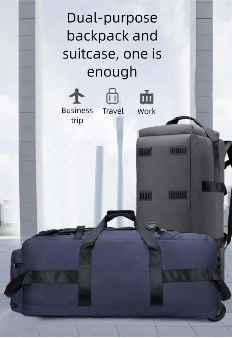 80L Rolling Duffle Bag with Wheels 31" Heavy-Duty Foldable Travel Duffel Bag Water-Resistant Wheeled Luggage with Shoulder Strap